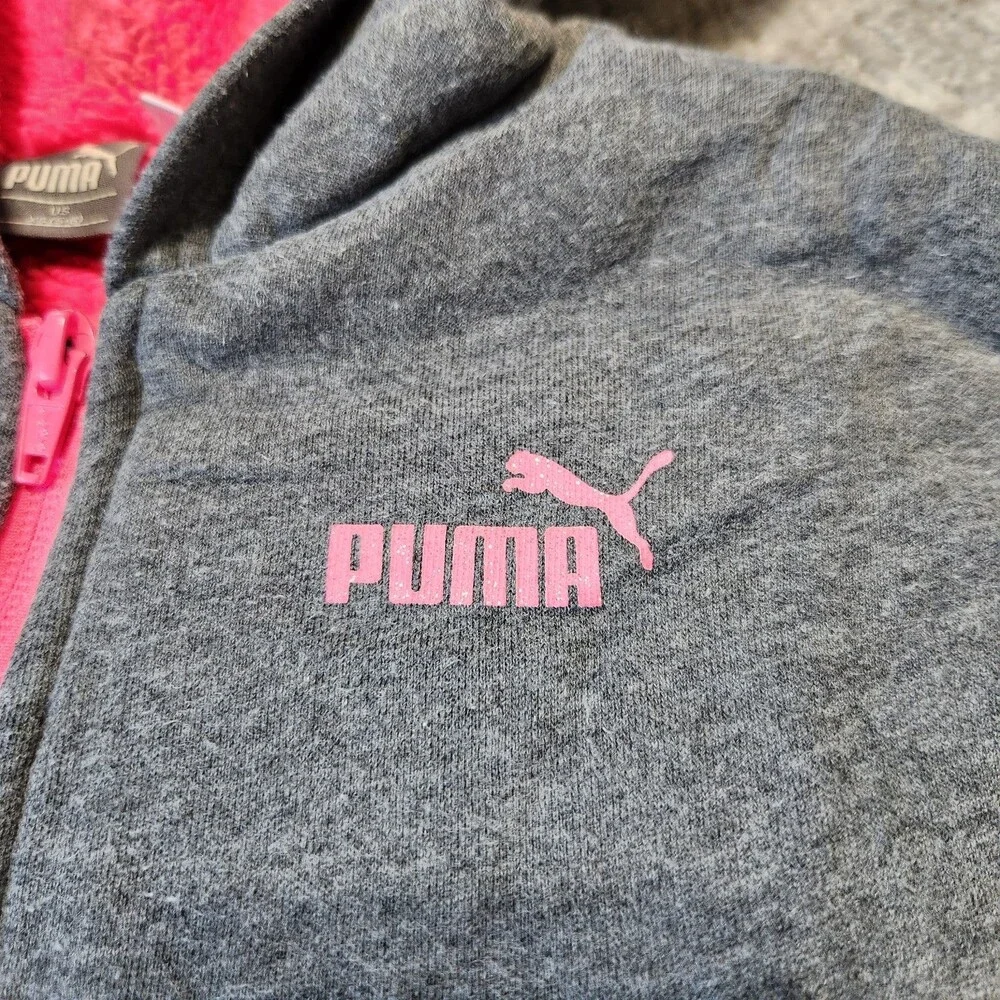 Puma girls heavyweight sherpa lined hoodie jacket grey pink size XS 5/6